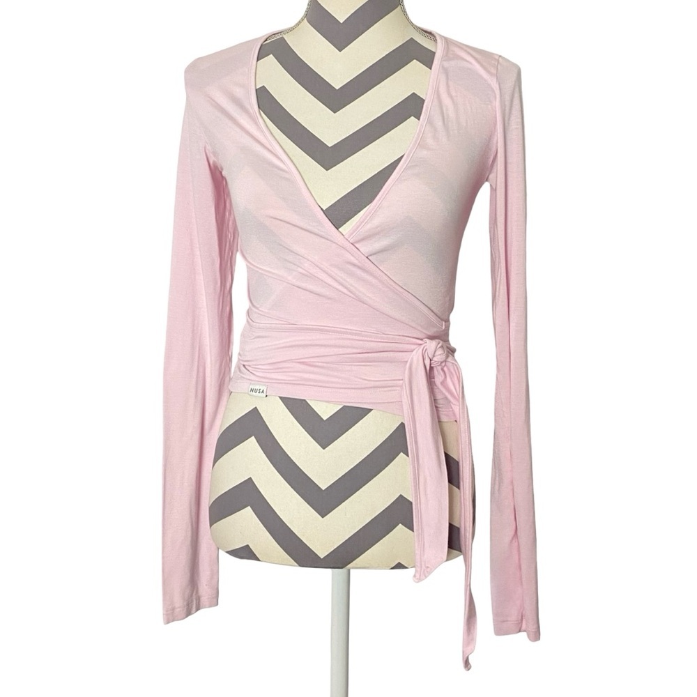 Planet Nusa Allegro 1 Wrap Top Womens Size Small Pink LS V Neck Long Sleeve